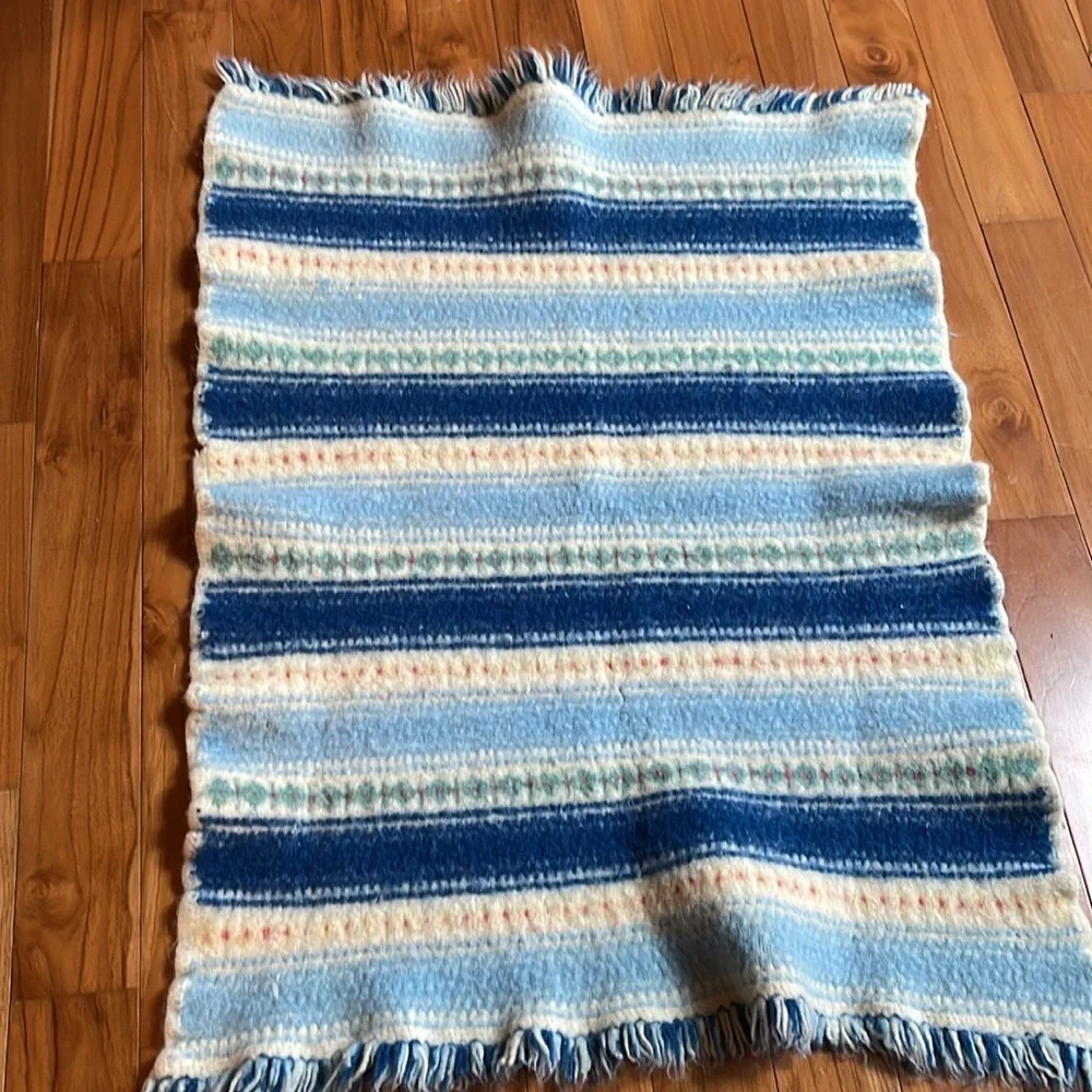Handcrafted Striped Door Mat - Blue and Cream
